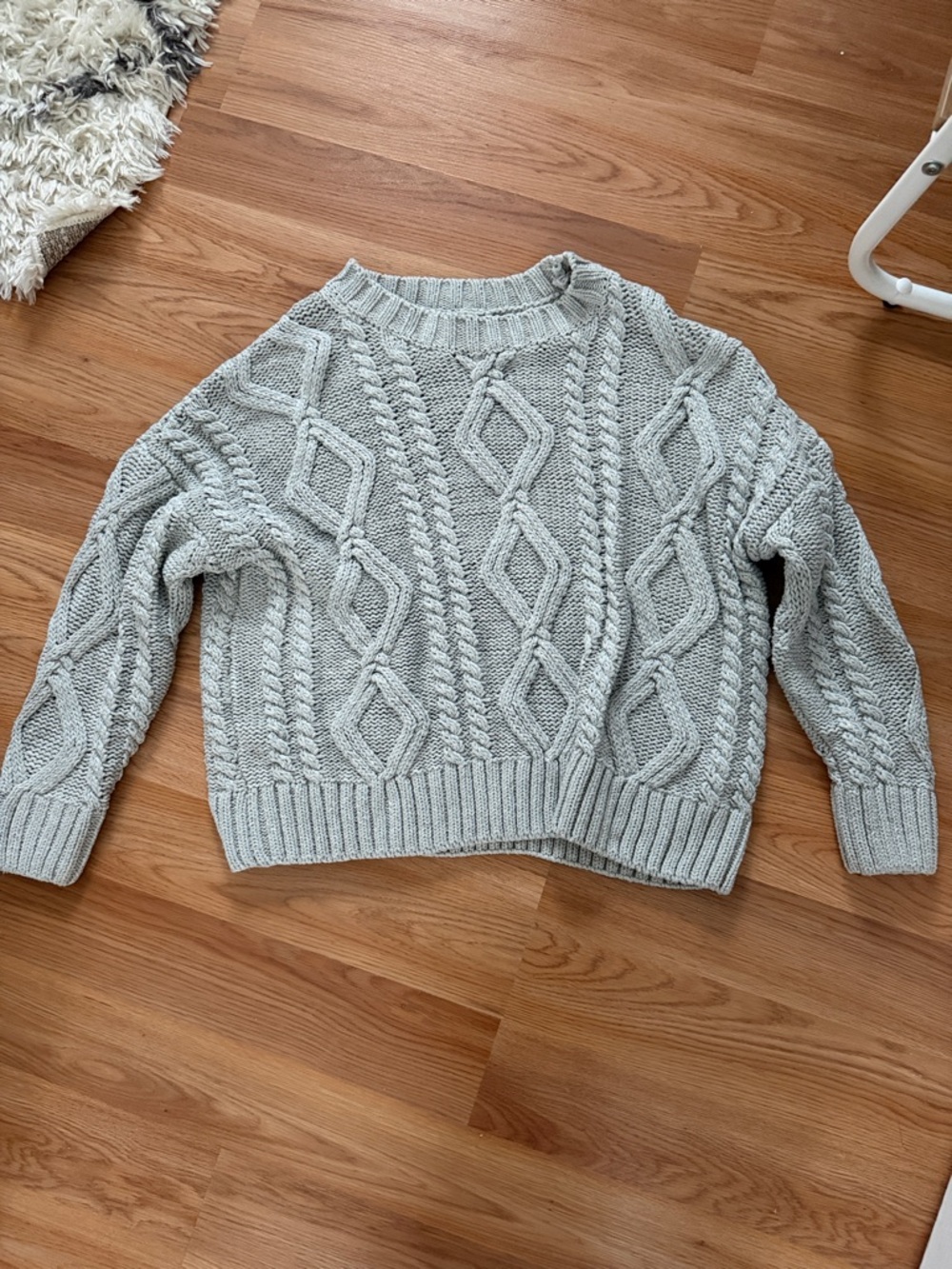 Princess Polly Pale Gray Cable Knit Crew Sweater